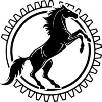 Rearing horse silhouette placed in a clean circle emblem, bold flat style with simple form for logos, labels or badges vector