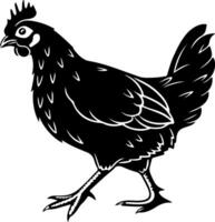 Clean side view chicken silhouette in black flat design on white, simplified subject without detail, microstock-ready and ideal for vector-based artwork vector