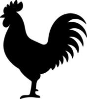 Rooster standing tall on fence post silhouette in clean rustic pose, minimal black shape with clear edges, simple design great for stock use vector