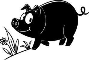 Cartoon Style Pig Silhouette with Thick Outline and Cute Shape vector