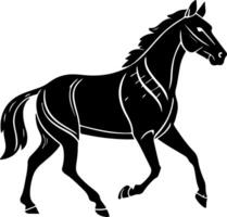 Side view galloping horse silhouette with clean flow in mane and open background, built for smooth motion design uses vector