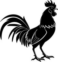 Rooster with expanded chest and elegant tail silhouette, bold upright black shape on white, minimal and proud pose great for stock or tracing purposes vector