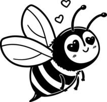 Romantic bee silhouette with heart eyes and cute smile, clean simple black design, single shape with no background, stock ready vector