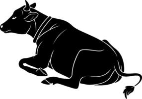 Resting Cow Lying Down in Relaxed Pose Silhouette vector