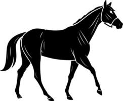 Side profile horse silhouette with dust under hooves in motion, clean shadow style made for dynamic and traceable visuals vector