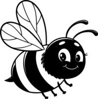 Chubby cartoon bee silhouette with happy face and rounded body, clean black design, easy to trace for microstock use vector