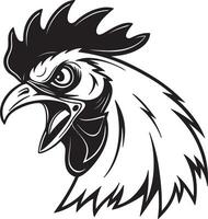 Bold rooster face silhouette with fierce beak open and intense eyes, clean black art for expressive tracing use or commercial stock illustration vector