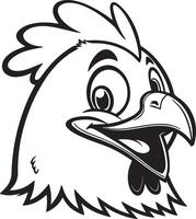 Happy mood chicken face close-up in black silhouette style, rounded shapes and cheerful beak, clean and flat for microstock design and tracing vector