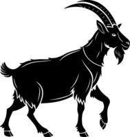 Goat with Curved Horns in Upright Pose Silhouette vector