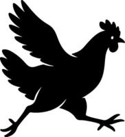Chicken silhouette in running pose with wings outspread, flat black subject on white with no extra detail, clean minimal art ideal for tracing vector