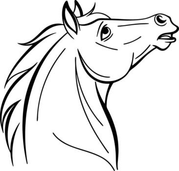 sonriente caballo cabeza dibujos animados silueta en sencillo plano estilo, dibujado con suave curvas para alegre y accesible visuales vector