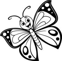 Happy butterfly silhouette with cartoon face and symmetrical wings, clean black form, traceable and microstock compatible layout vector