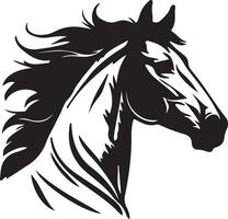 Angry horse head silhouette showing flared nostrils and sharp line tension in bold black fill and clean emotional form vector