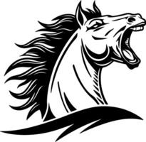 Horse head silhouette with flared mane and open mouth, strong and bold design made in clean style for expressive themes vector