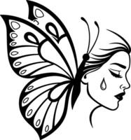 Emotional butterfly silhouette with teardrop face and lowered wings, clean black design, expressive and ready for stock sites vector