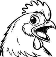 Smiling chicken face silhouette in clean black, round eyes and beak showing joy, minimal happy design for microstock or easy tracing graphics vector