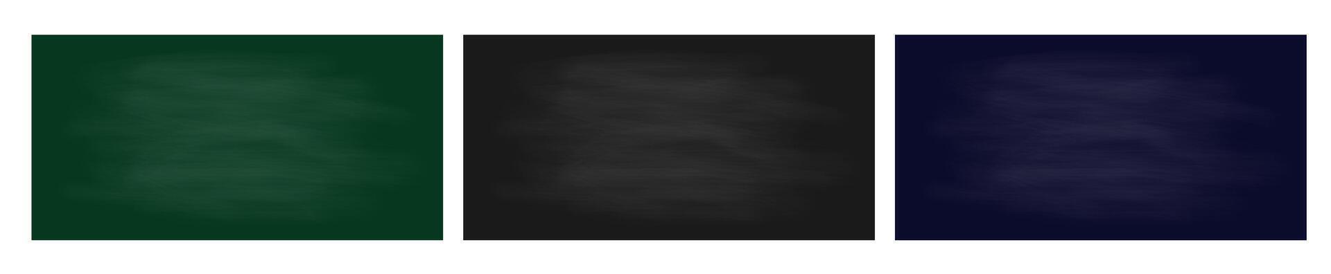 Set of Realistic Chalkboard Texture Background for School, Menu. Black Dirty Wooden Board for Chalk Drawing. 3D Blackboard Design for Kids Education Classroom or Menu Restaurant. Digital Illustration.