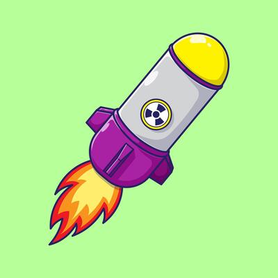 Draw cute nuclear atomic bomb graphic illustration cartoon isolated. Rocket bomb sign with simple style concept