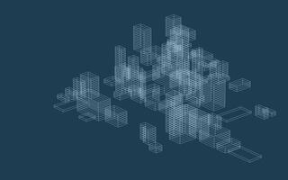 Wireframe perspective of building. Wireframe city background. vector