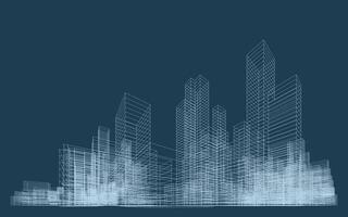 3D wireframe perspective of buildings. Abstract wireframe city background for template design. illustration. vector