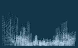 3D wireframe perspective of buildings. Abstract wireframe city background. vector