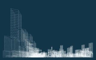 3D wireframe perspective of buildings. Abstract wireframe city background for template design. . vector