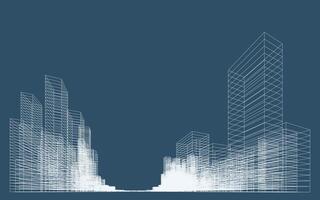 3D wireframe perspective of building. Wireframe city background. vector