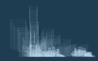Wireframe perspective of building. Abstract wireframe city background for template design. . vector