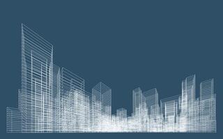 3D wireframe perspective of building. Abstract wireframe city background for template design. . vector