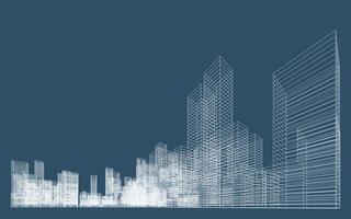 Abstract 3D wireframe perspective of building. Abstract wireframe city background. vector
