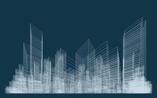 3D wireframe perspective of building. Abstract wireframe city background for template design. Illustration graphic element. vector