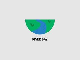 A simple and colorful illustration showing a winding blue river flowing through green land within a semi circular frame vector