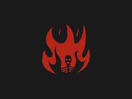 A striking image of a red flame encasing a simplified white skeleton vector