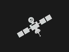 stylized icon of a satellite with distinct rectangular solar panels and a central body vector