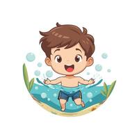 a boy is swimming in the pool vector