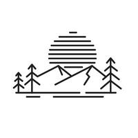 mountain,sun and pines tree line icon element design vector