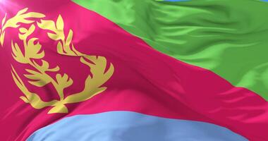 Flag of Eritrea waving at wind with blue sky in slow, loop video