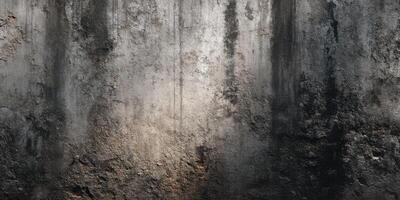 Aged concrete wall with weathered texture and dark tones photo