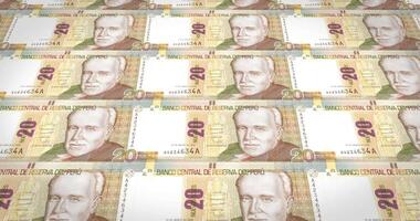 Banknotes of twenty peruvian soles of Peru, cash money, loop video