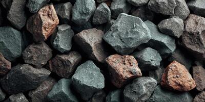 Close up texture of irregular volcanic rocks pile photo