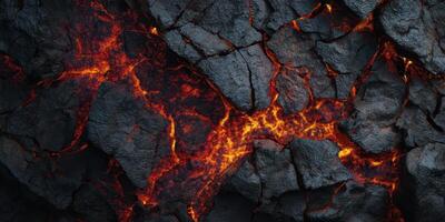 molten lava glowing through cracked volcanic rock surface photo