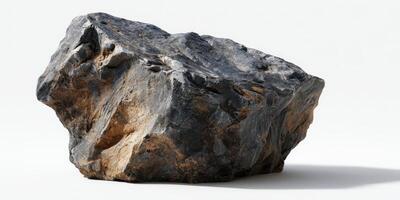 Close up of a rugged natural metallic meteorite rock on white photo