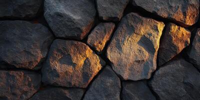 Close up of textured stones with warm sunlight photo