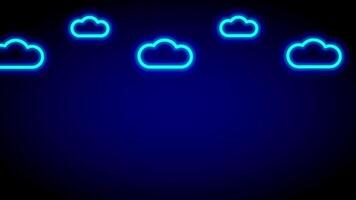A glowing set of neon blue clouds float above a dark purple space, representing dreamy ideas, calm skies, or cloud technology in visual form video