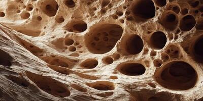 Close up of porous rock formations with cavities photo