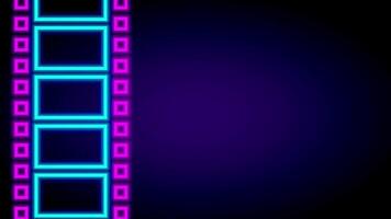 A vertical neon film strip hints at retro cinema aesthetics and the essence of analog filmmaking in a minimal digital depiction video