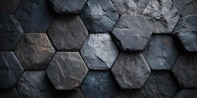 dark textured hexagonal stone wall pattern surface photo