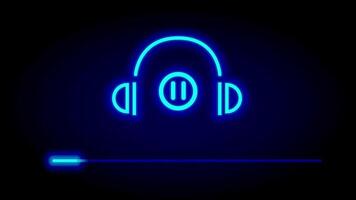 Electric blue neon headphones sit above a paused audio line, blending functionality and aesthetics for a futuristic digital listening interface design video