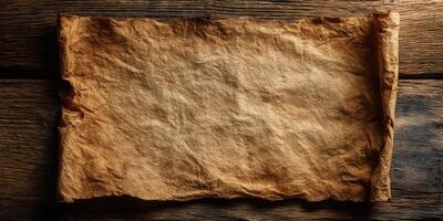 ancient blank parchment paper on wooden surface photo