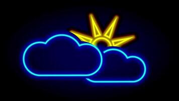 uma brilhando azul nuvem parcialmente cobre uma radiante amarelo sol, simbolizando alvorecer, Novo começos, ou clima transições dentro uma mínimo néon Formato video